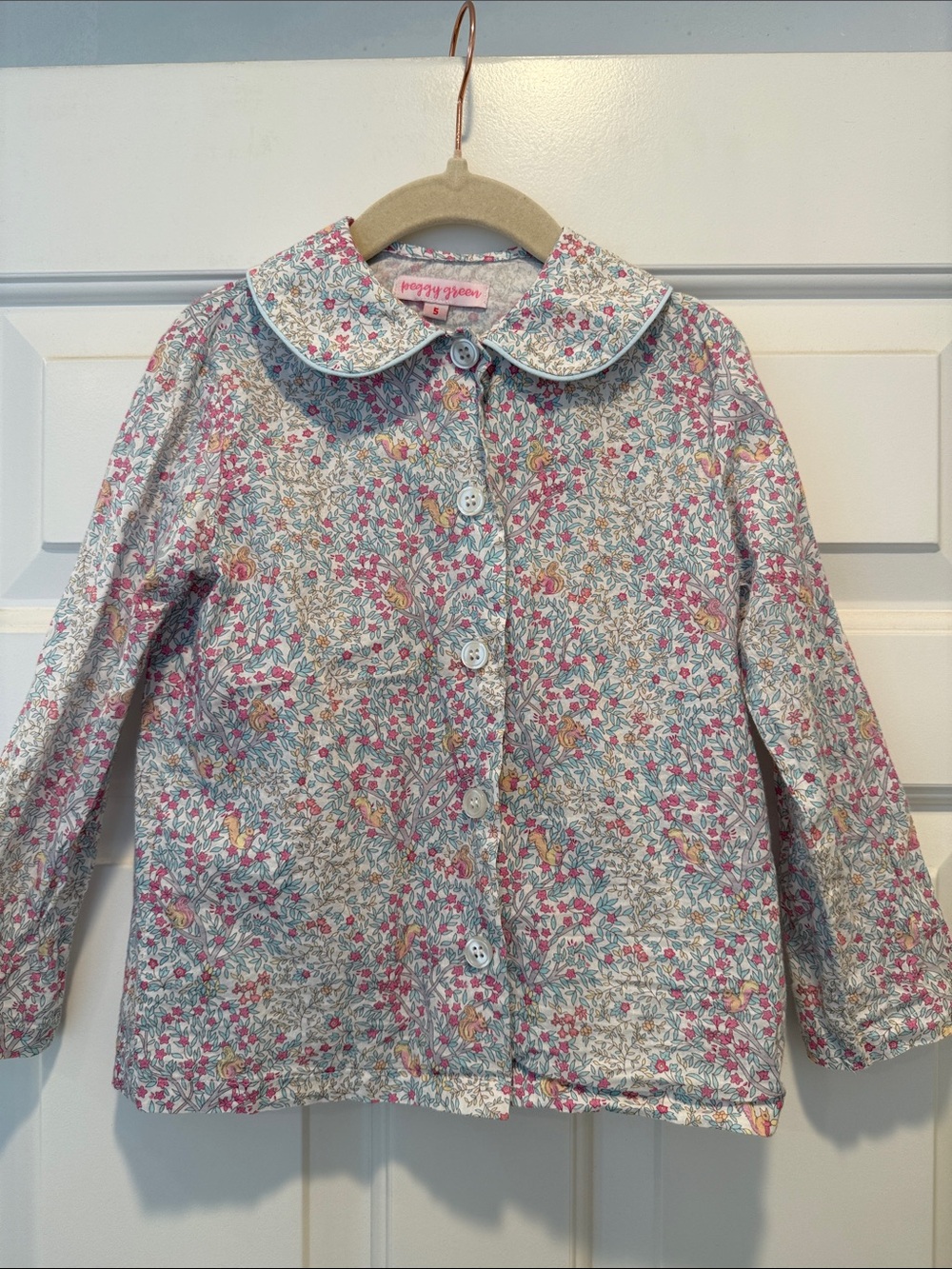 Girls Peggy Green Floral Blouse with Peter Pan Collar